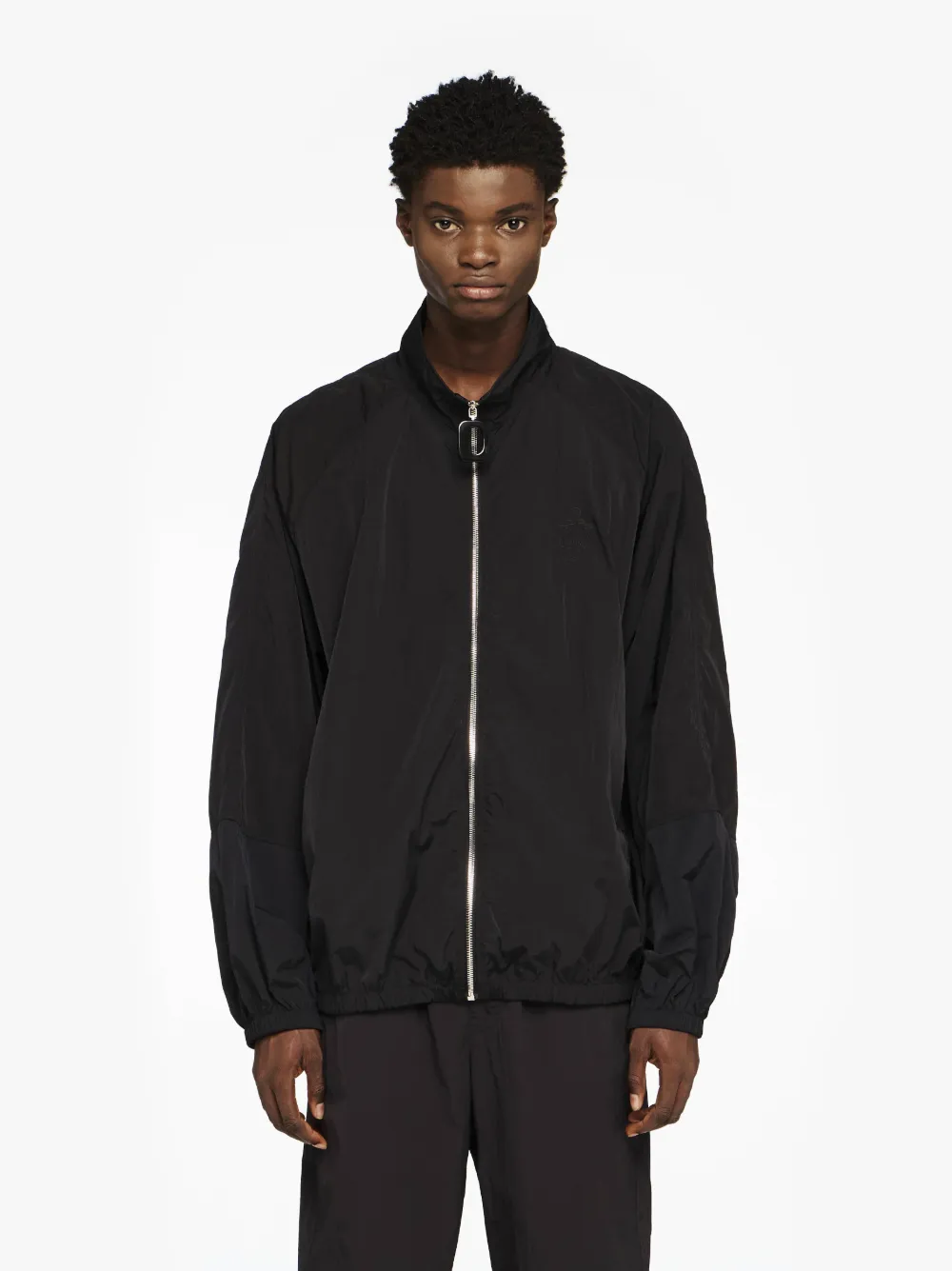 Jw Anderson Black Jacket With Mock Neck And Raglan Sleeves In Tech Fabric Man In Black