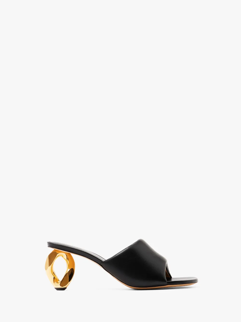 Jw Anderson J. W. Anderson Slip-on Black Leather Sandals With Gold-tone Chain Heel In Black