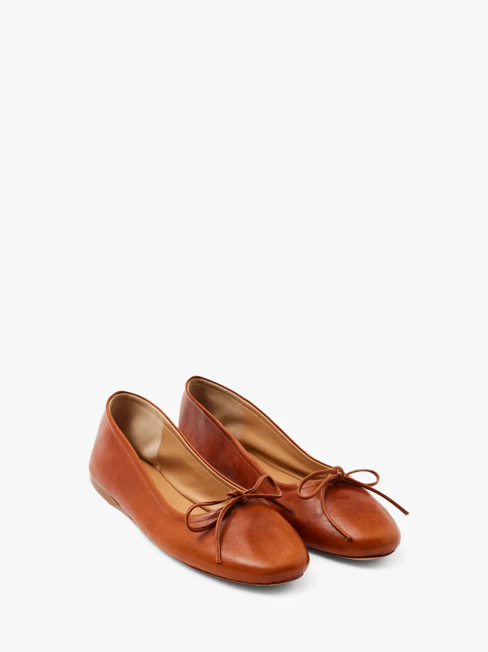 Jw Anderson Round-toe Leather Ballerina Shoes In Brown