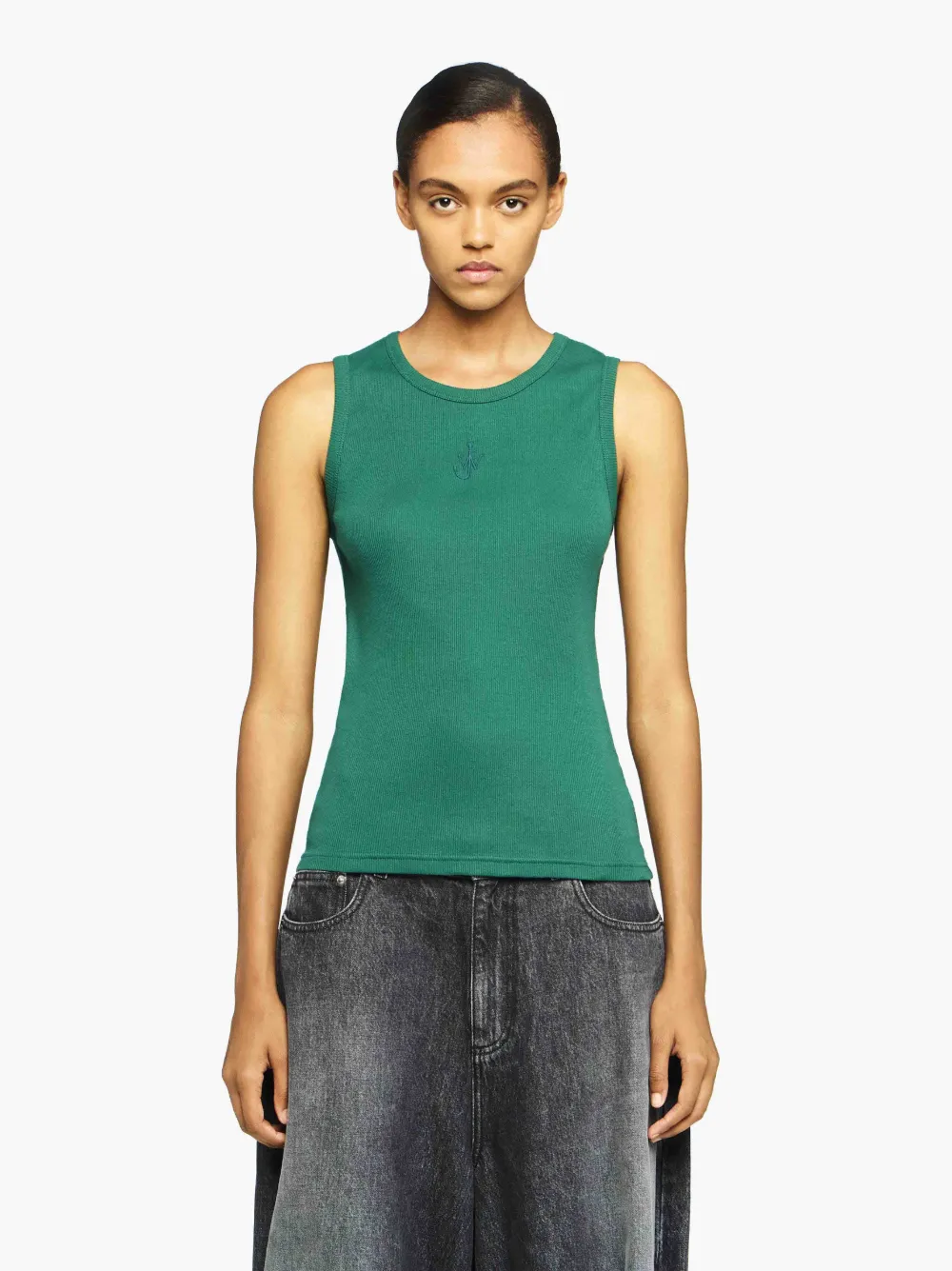 Shop Jw Anderson Tank Top With Anchor Embroidery In Green
