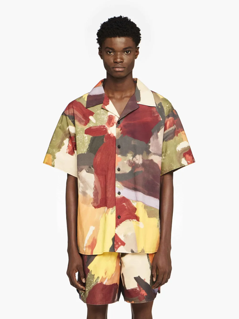 Jw Anderson J. W. Anderson Wide V-neck Short Sleeve Shirt With Abstract Print In Green