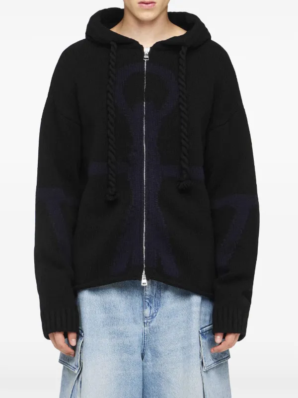 JW Anderson Anchor Logo Zip Hoodie | Black | FARFETCH NZ