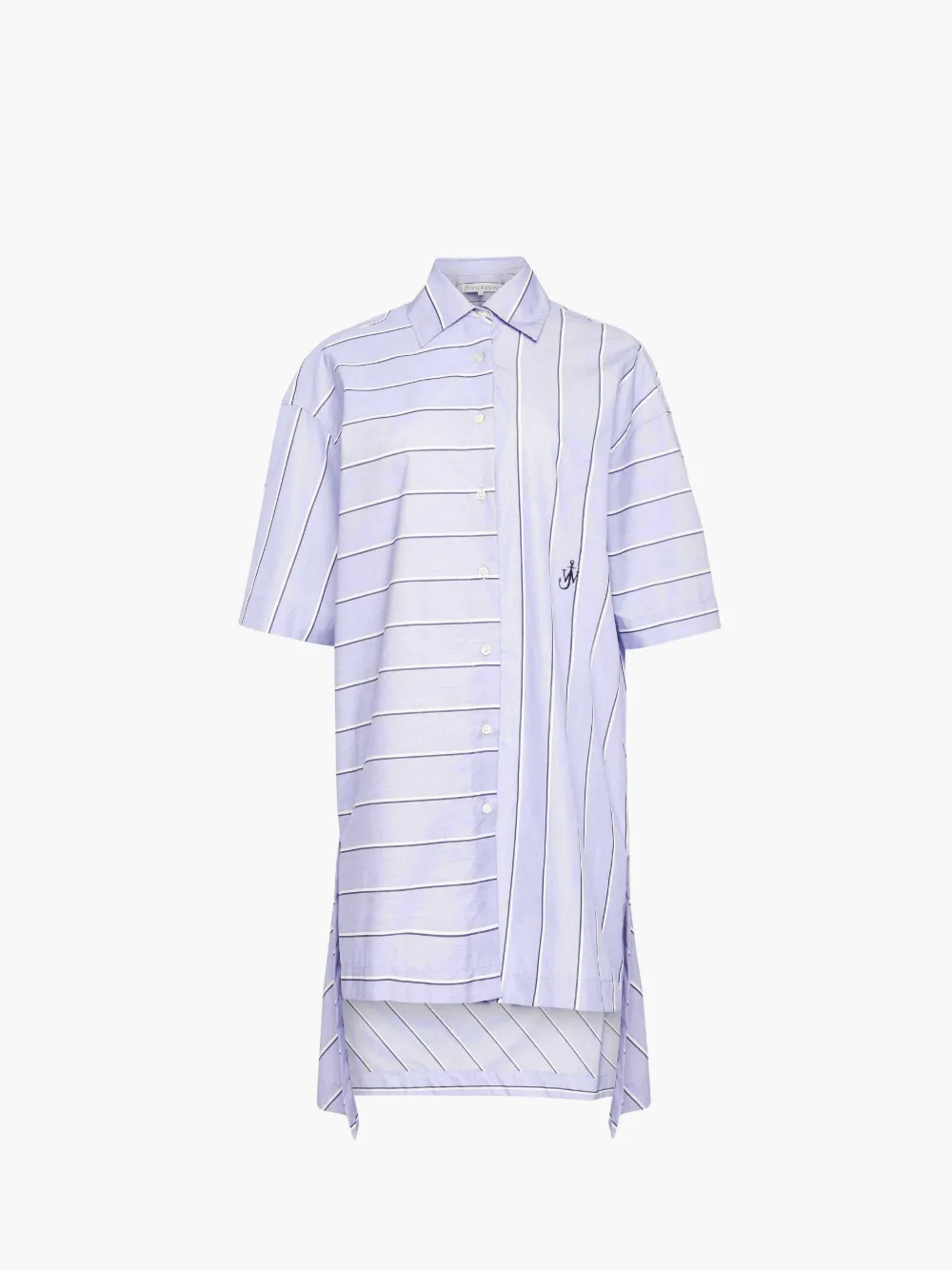 Jw Anderson J. W. Anderson Patchwork Cotton Shirt Dress With Asymmetric Hem In Blue
