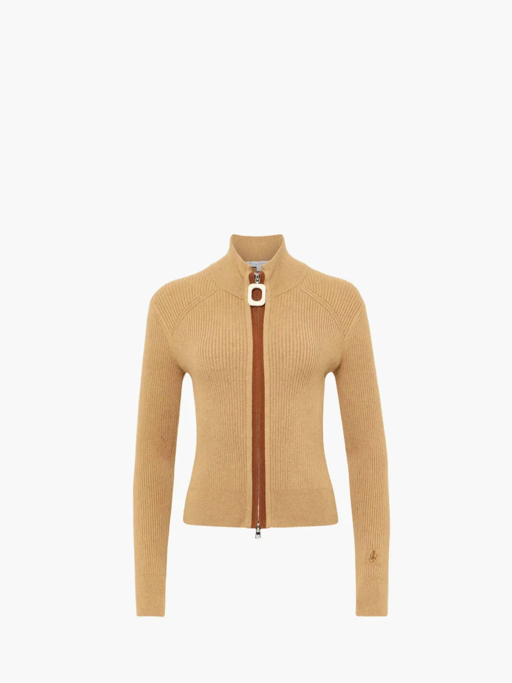 Shop Jw Anderson Fitted Zip Up Cardigan In Neutrals
