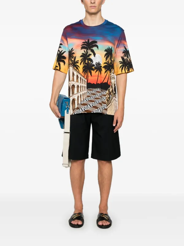 【送料&関税込】Fendi T-shirt Summer In Roma FENDI Summer In Roma-print T-shirt | Blue | FARFETCH BH
