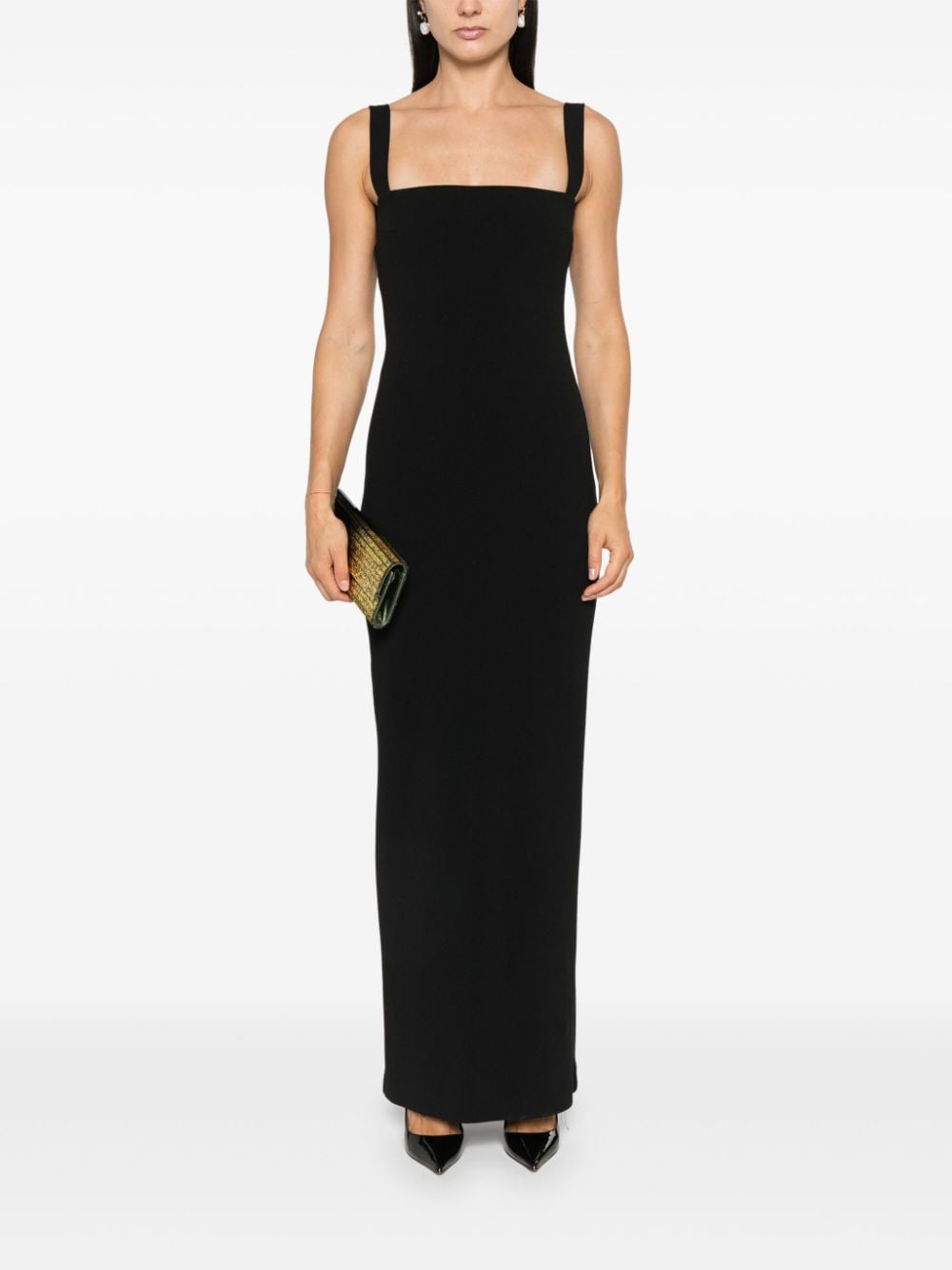 Shop Blanca Vita Crepe-texture Maxi Dress In Black