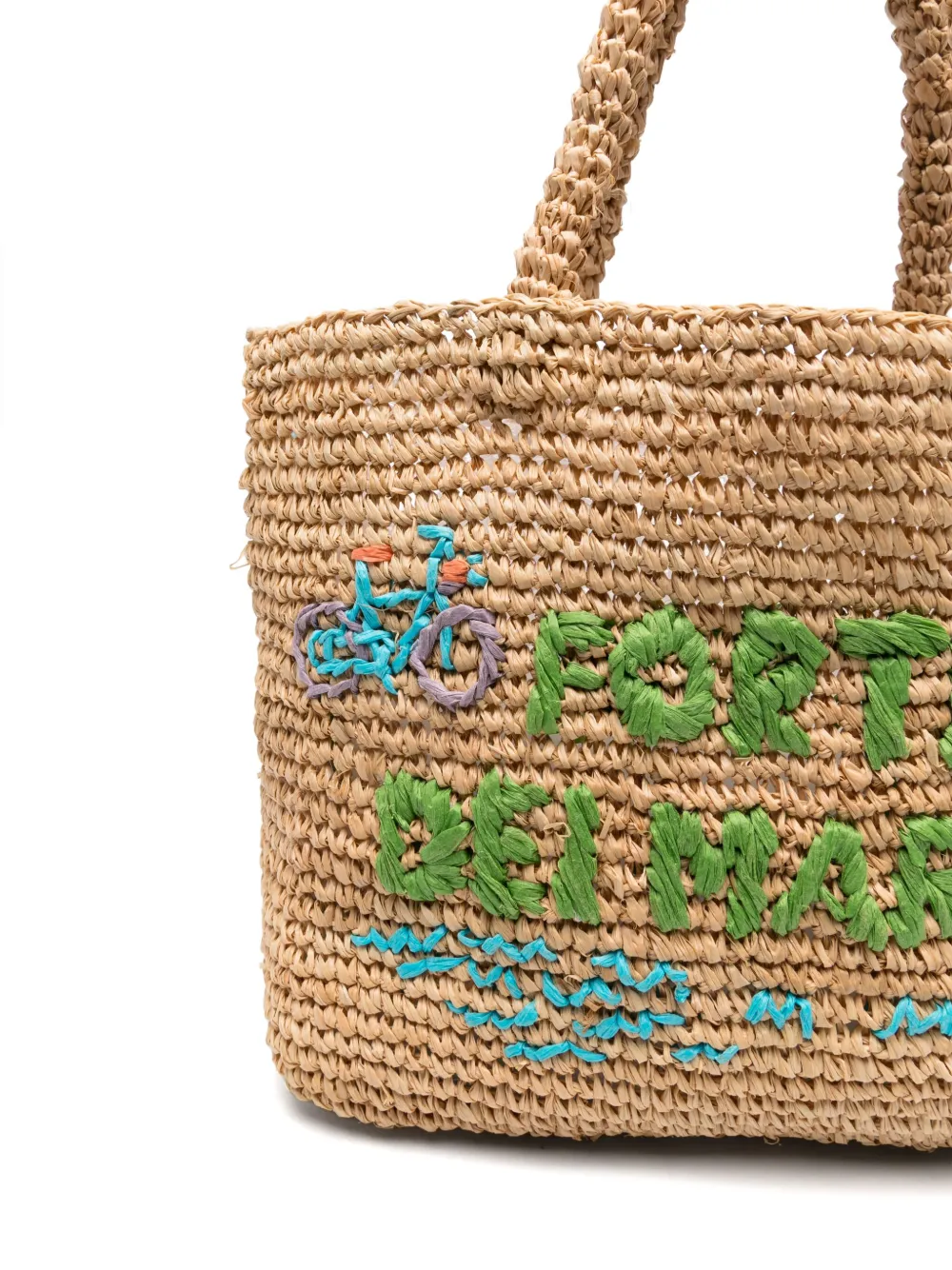 Mc2 Saint Barth Medium Logo-embroidered Raffia Bag In Neutrals