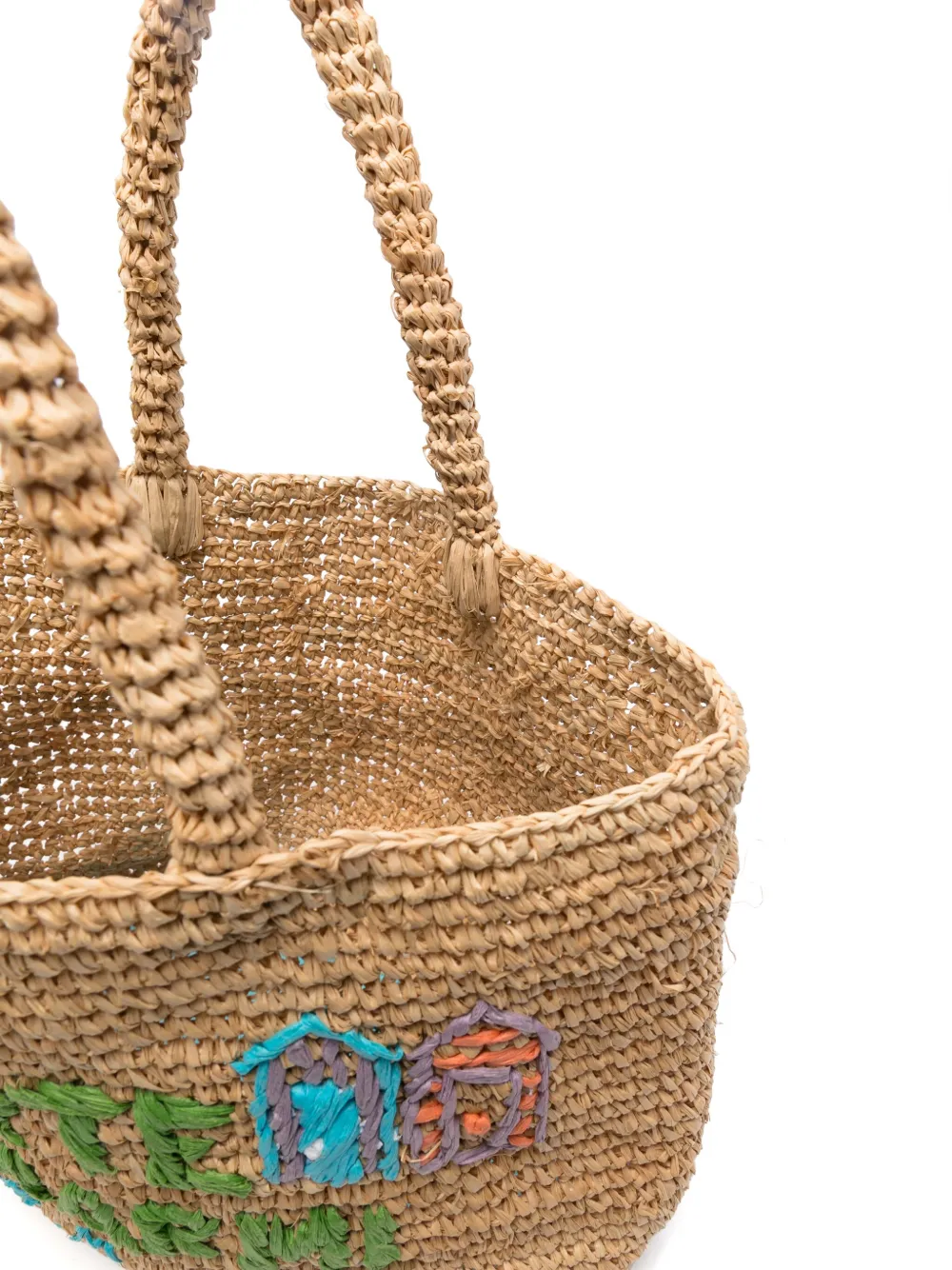 Mc2 Saint Barth Medium Logo-embroidered Raffia Bag In Neutrals