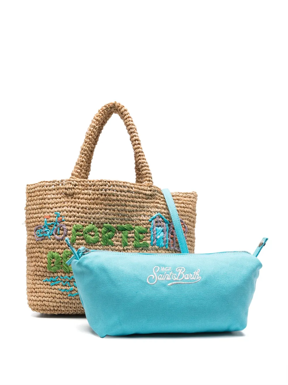 Mc2 Saint Barth Medium Logo-embroidered Raffia Bag In Neutrals