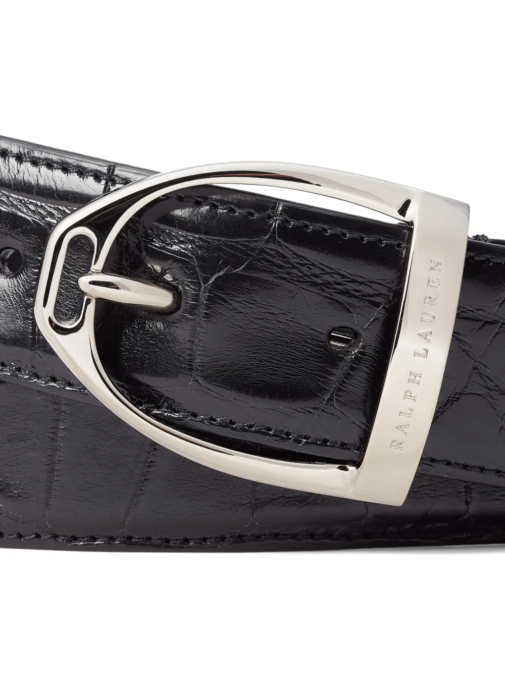 Ralph Lauren Purple Label stirrup alligator belt Zwart
