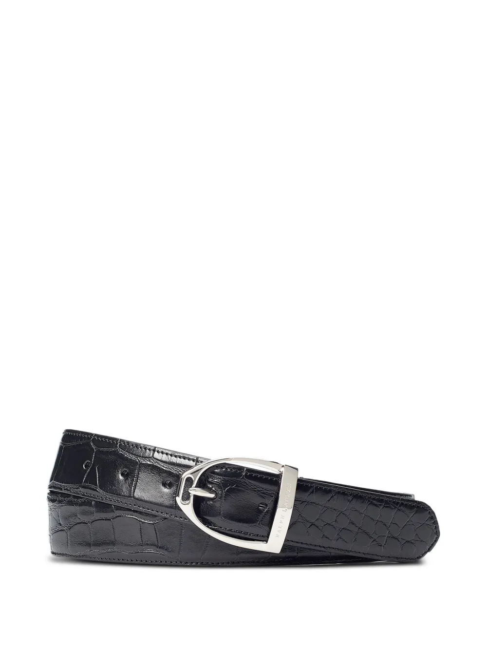 Ralph Lauren Purple Label stirrup alligator belt Zwart