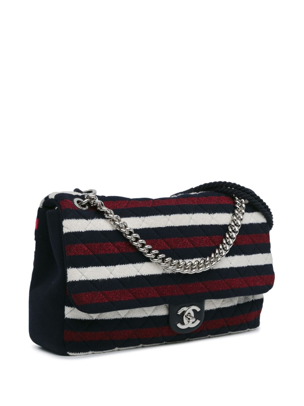 Cheap HOT SALE CHANEL 2019 Maxi Multicolor Stripe Jersey Rope Flap satchel Women