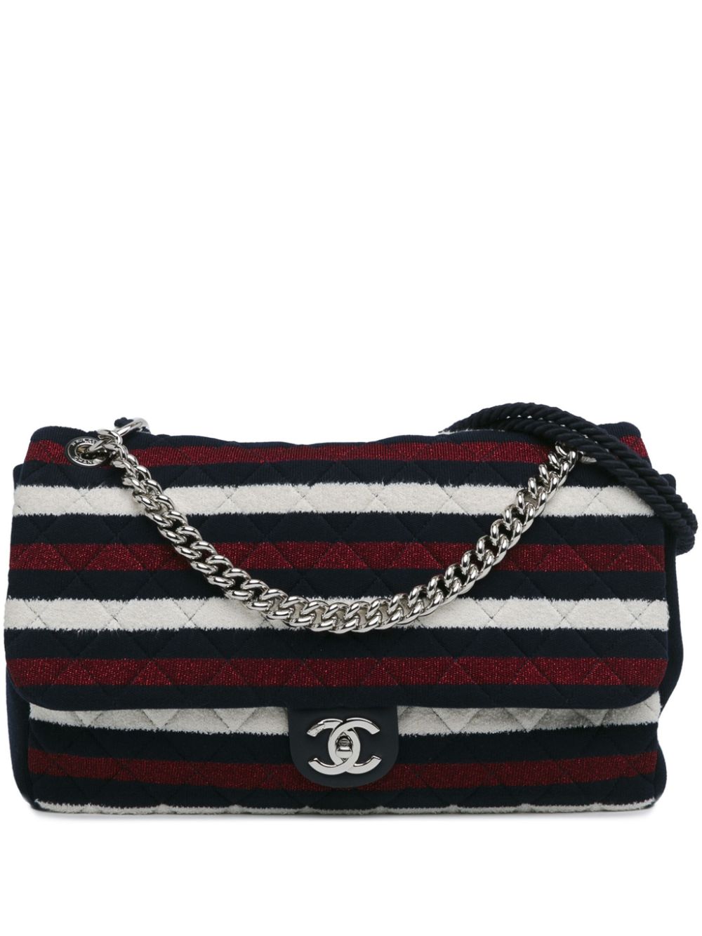 CHANEL 2019 Maxi Multicolor Stripe Jersey Rope Flap satchel Women