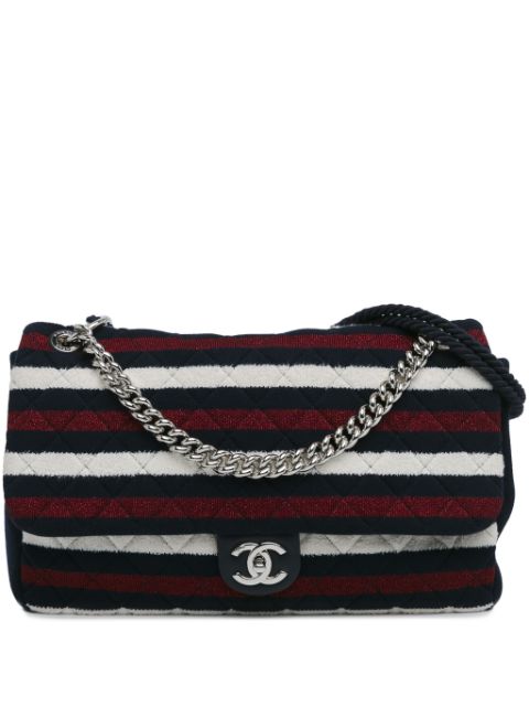 Cheap HOT SALE CHANEL 2019 Maxi Multicolor Stripe Jersey Rope Flap satchel Women