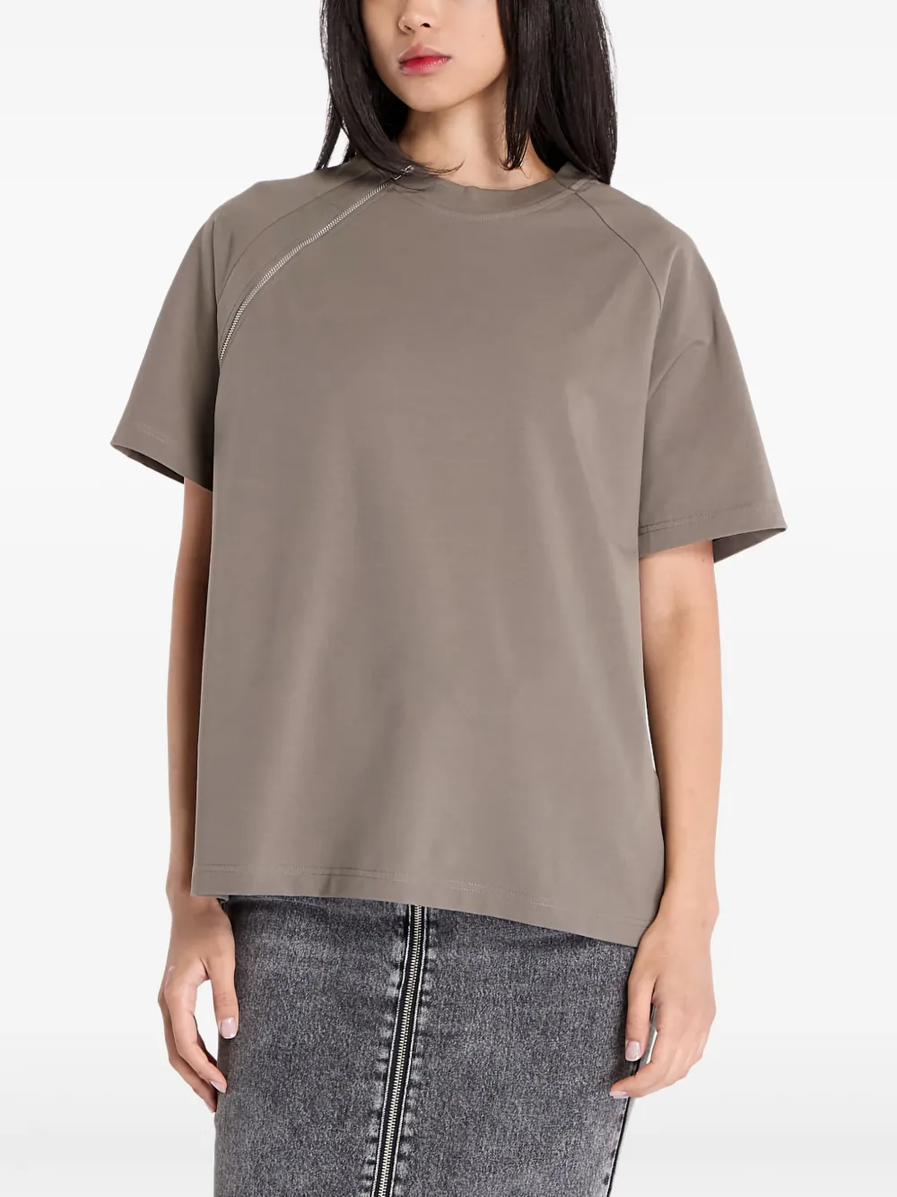 HELIOT EMIL T-shirt met ritsdetail - Groen
