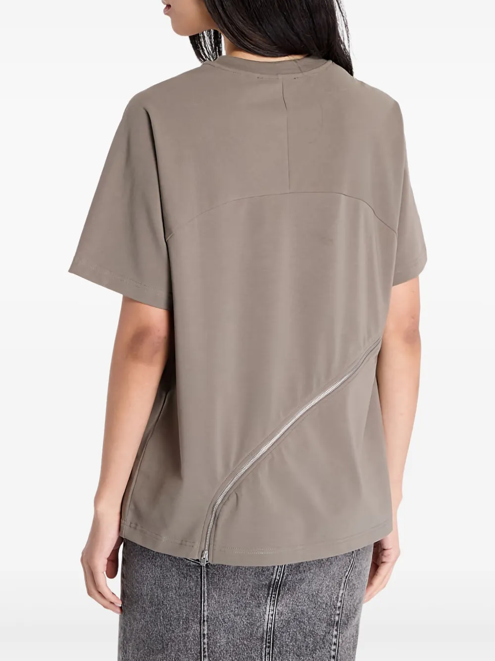 HELIOT EMIL T-shirt met ritsdetail Groen