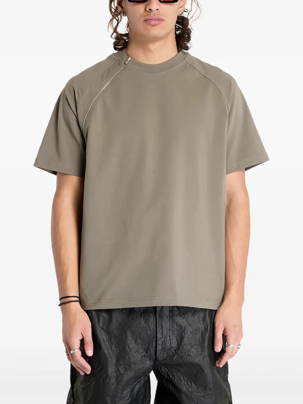 HELIOT EMIL zip-detailing T-shirt | Green | Image 1