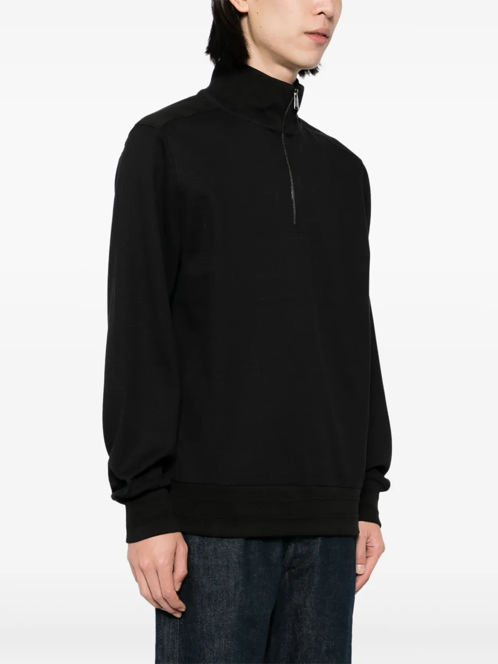 BOSS Sweater met halve rits Zwart