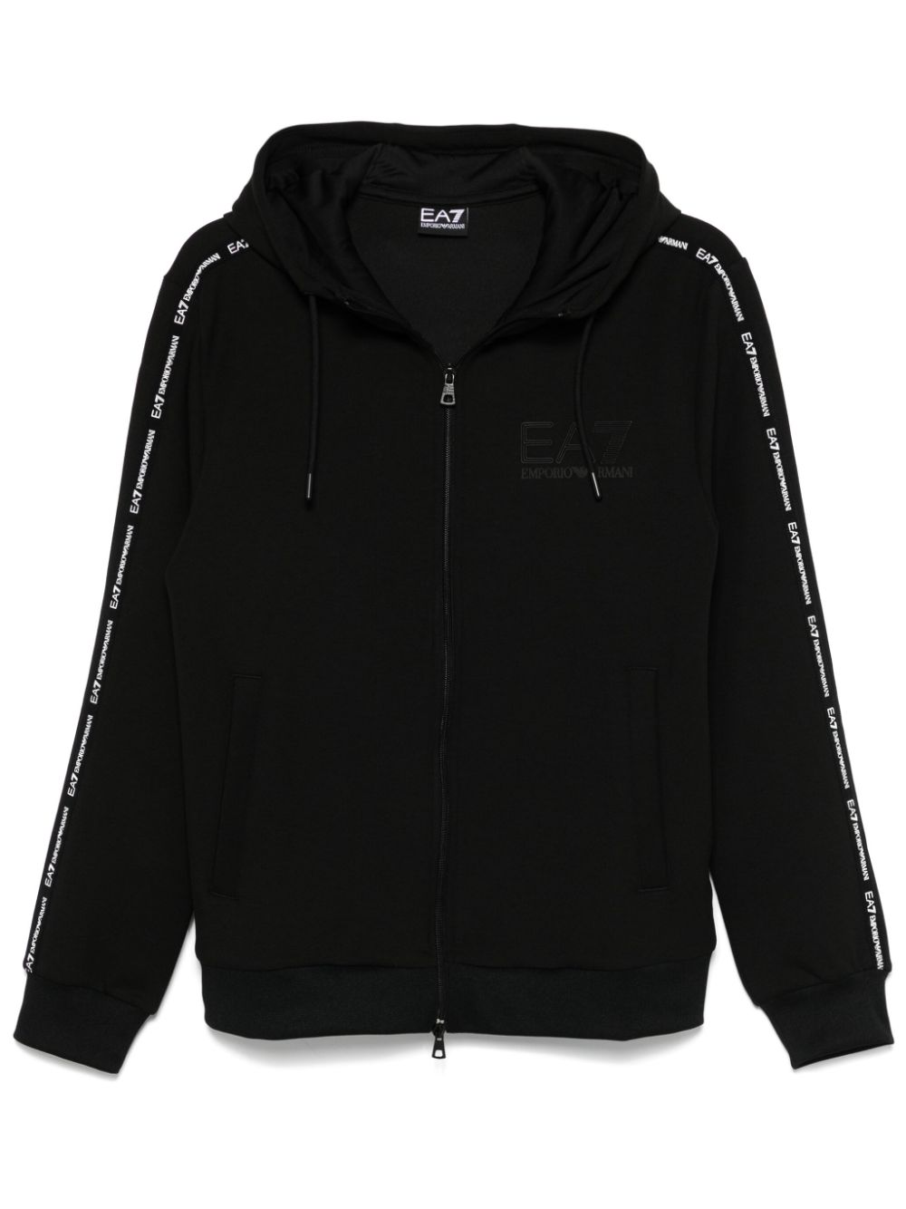 Shop Ea7 Logo-tape Detail Hoodie In Black