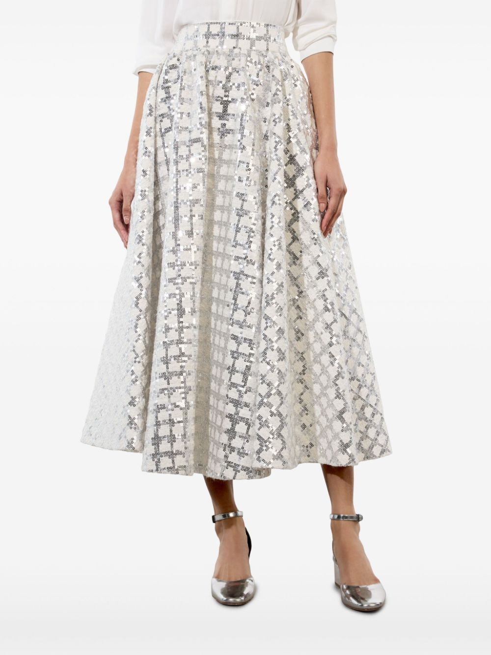 Shop Alice And Olivia Nilda Midi Skirt In Neutrals