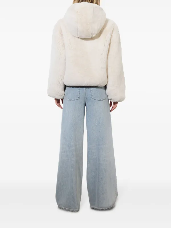 ジャケット・アウター EMBROIDERED FAUX FUR HOODED JACKET WHITE Elegant White Faux Fur Short Jacket: Hooded, Thick & Warm