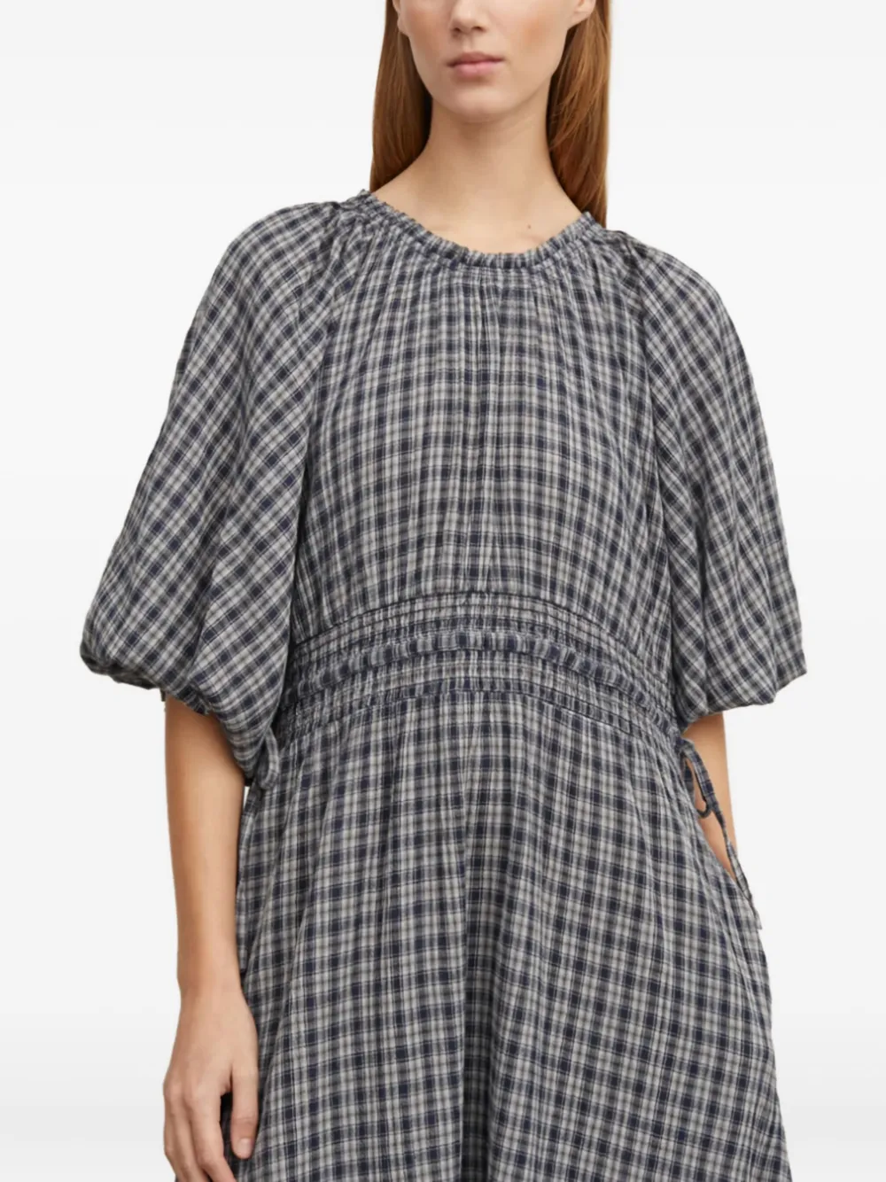 Skall Studio Geruite mini-jurk met pofmouwen Blauw