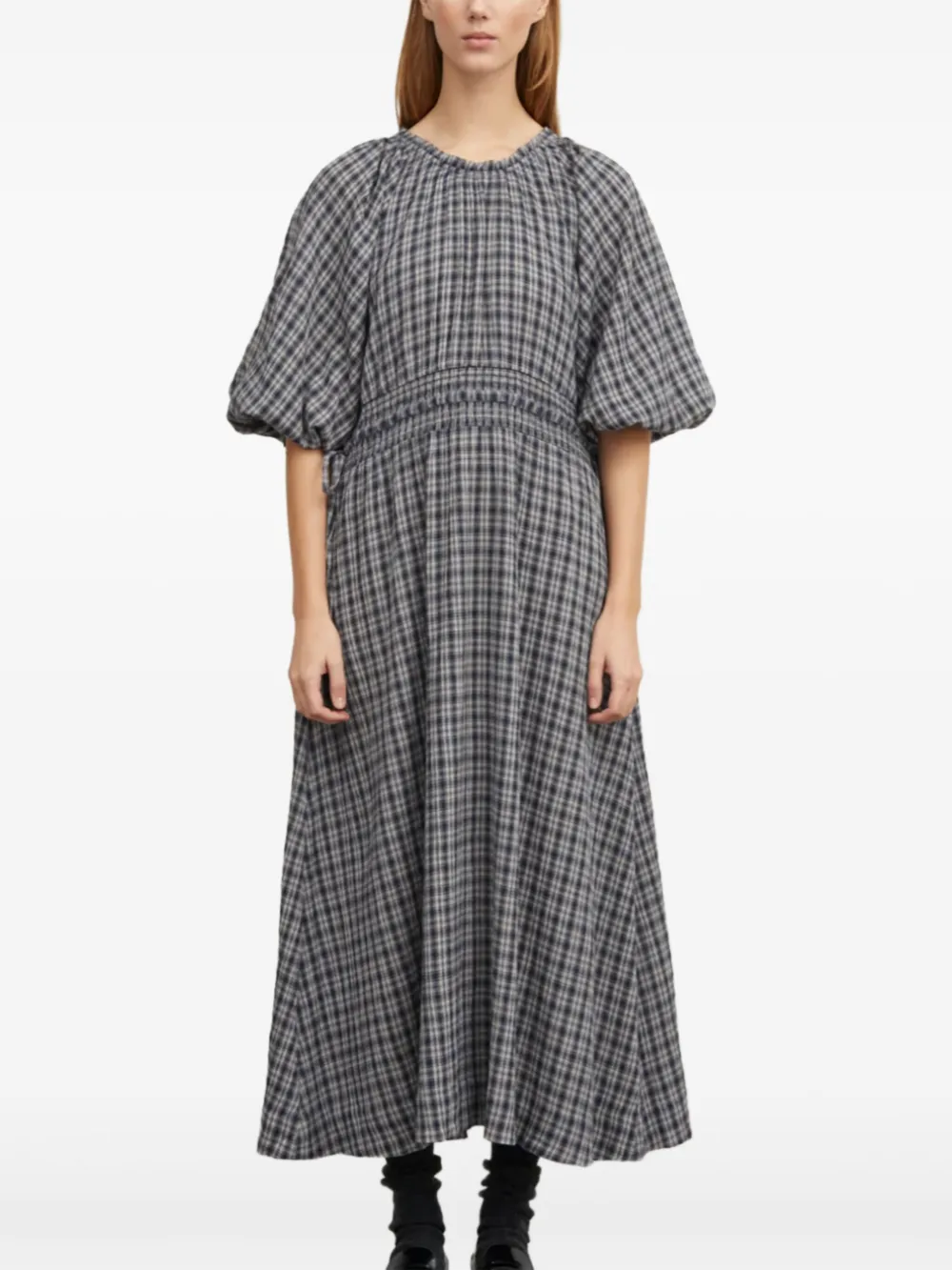 Skall Studio Geruite mini-jurk met pofmouwen - Blauw