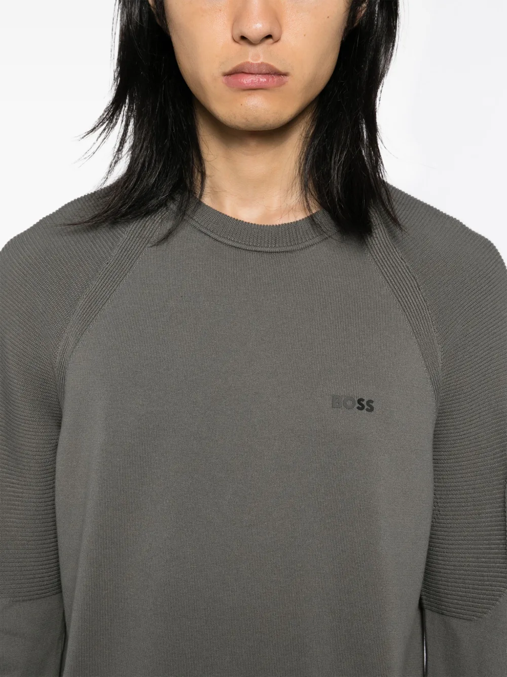 BOSS Sweater met logopatch Grijs