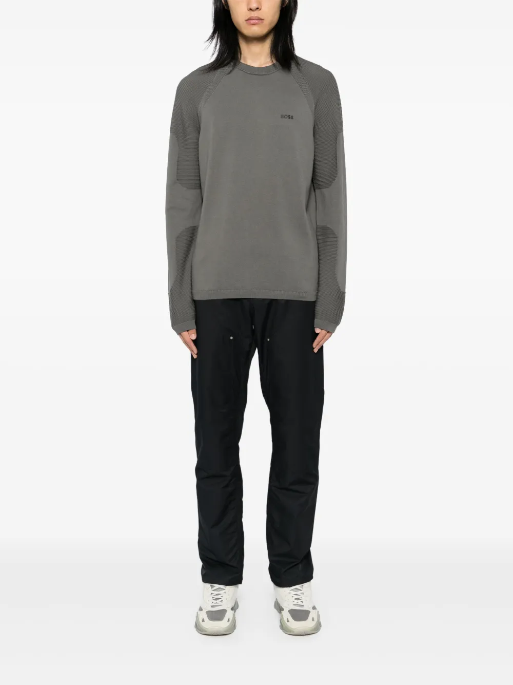 BOSS Sweater met logopatch - Grijs