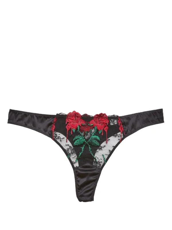 Fleur du Mal Vampire Rose Embroidery Thong