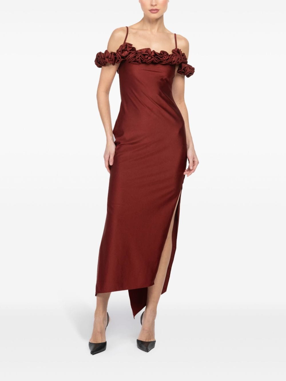 Coperni ruffled midi dress - Rood