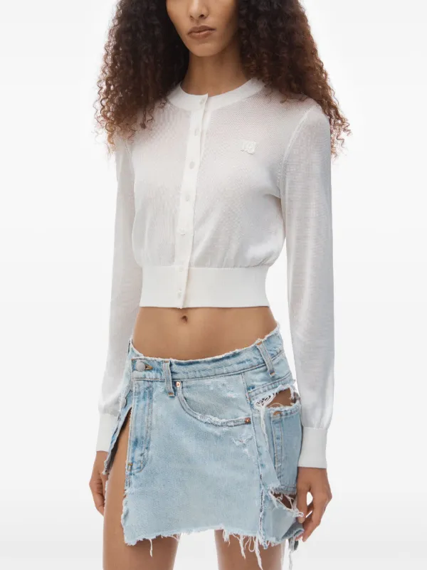Alexander Wang Cropped Crew Neck Cardigan | White | FARFETCH GE