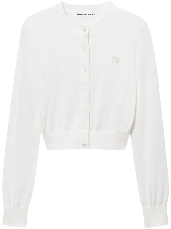 【関税&送料込】Alexander Wang Cropped Crew Neck Sweater Alexander Wang Cropped Mock Neck Sweatshirt in White | FWRD