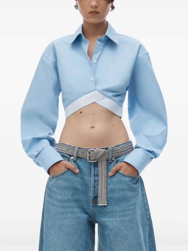 Alexander Wang logo-band Cropped Shirt | Blue | FARFETCH