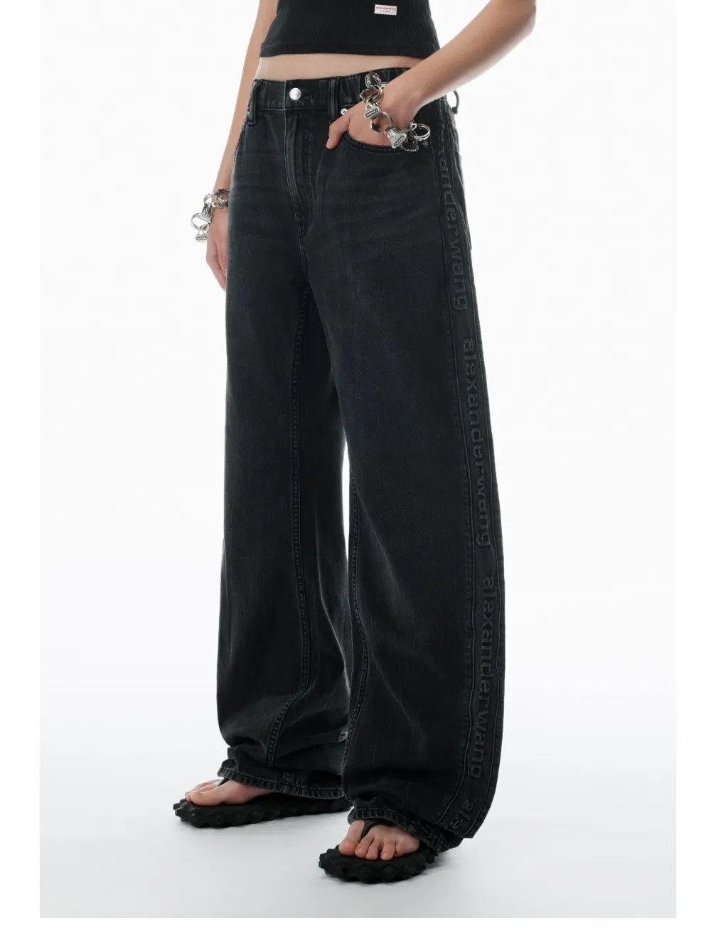 Alexander Wang Jeans met wijde pijpen Zwart
