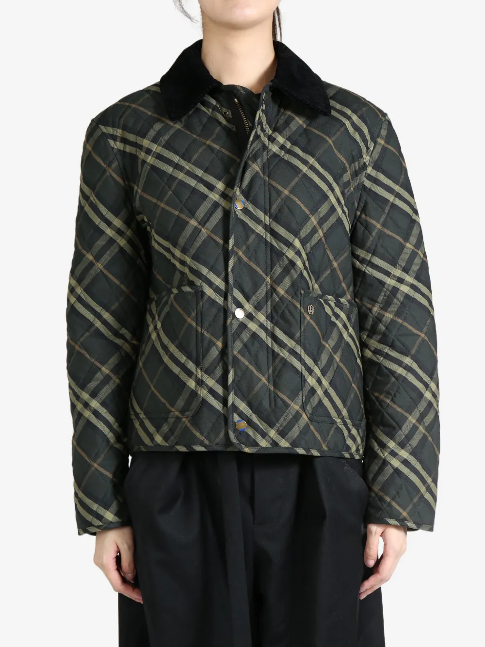 Burberry Country-style Quilted Checkered Cropped Jacket In Green