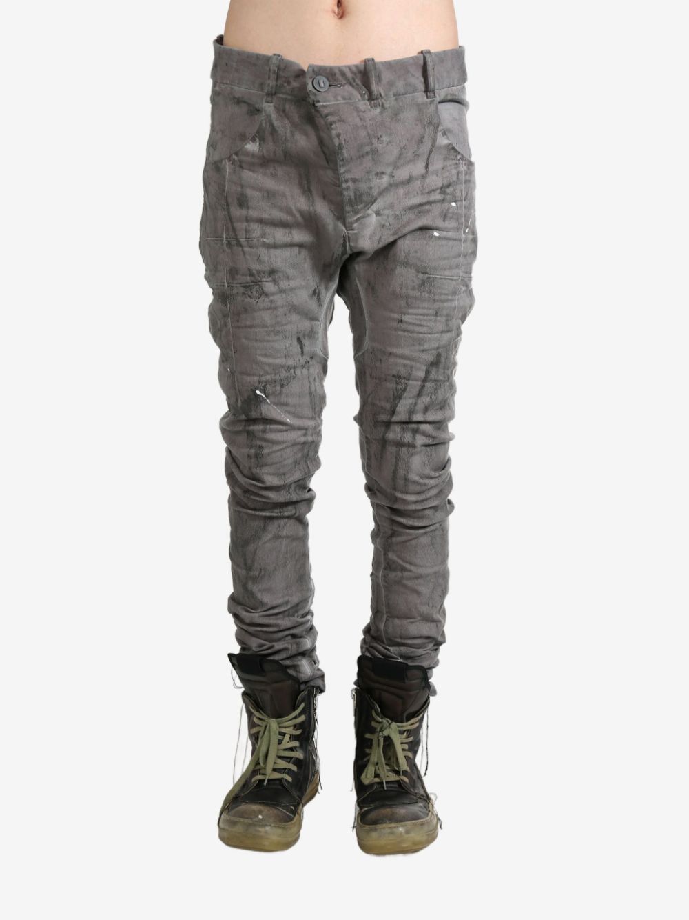 BORIS BIDJAN SABERI DISTRESS FINISH TROUSERS 