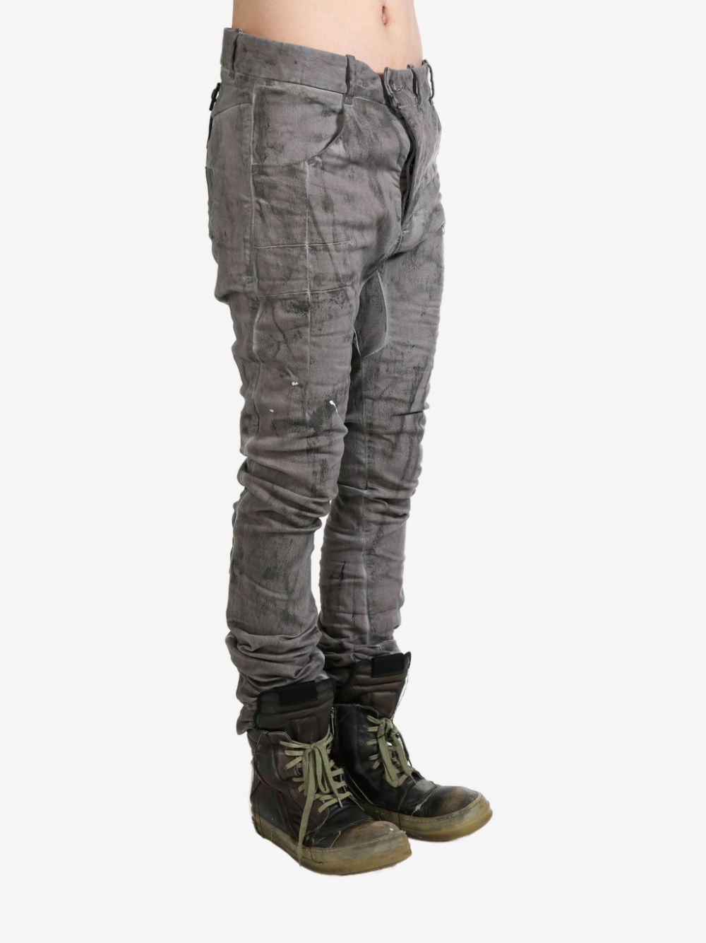 BORIS BIDJAN SABERI DISTRESS FINISH TROUSERS 