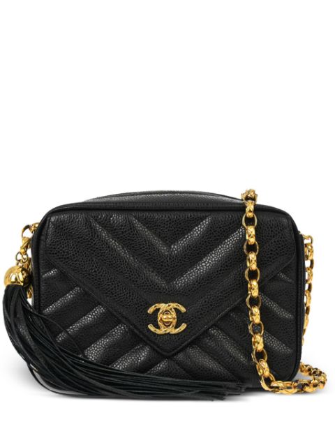 HOT SALE CHANEL 1992 chevron-quilted tassel-detailed camera bag Women