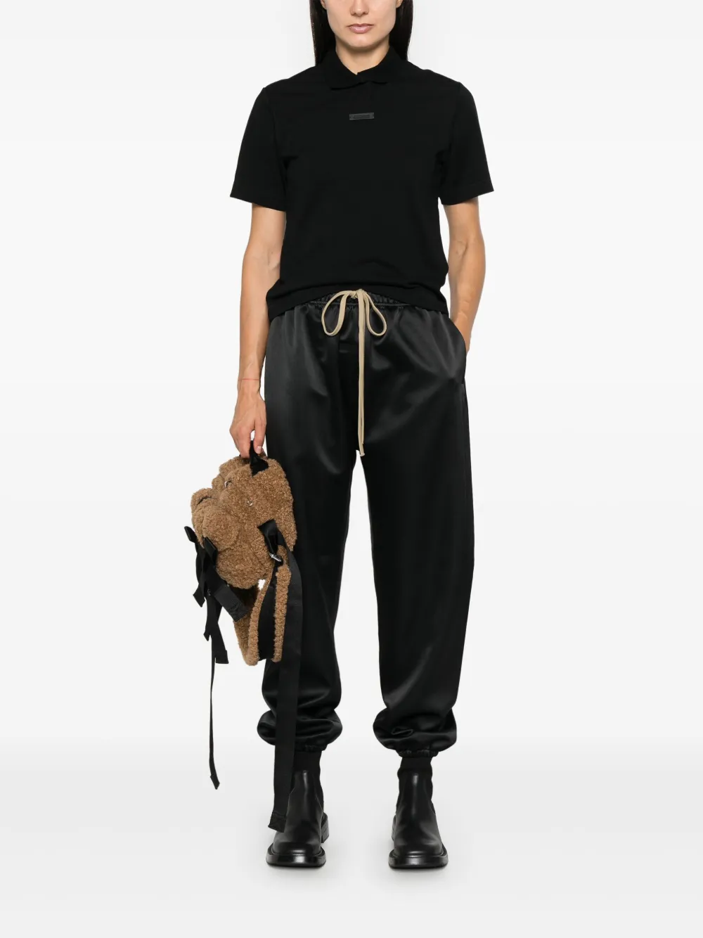 FEAR OF GOD ESSENTIALS Piqué cropped polotop Zwart