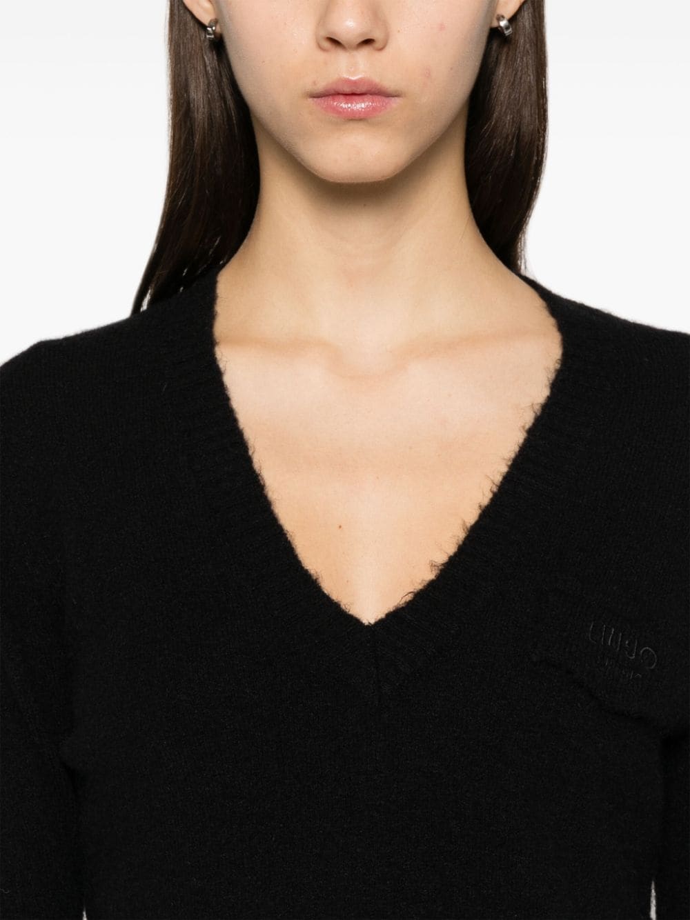 Shop Liu •jo Logo-embroidered Sweater In Black