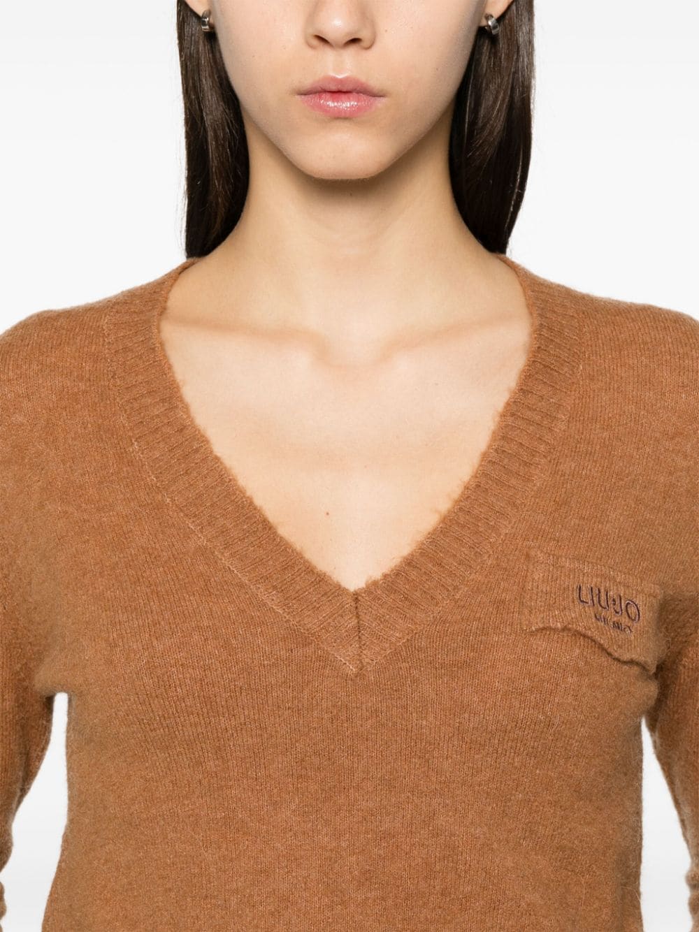 Shop Liu •jo Logo-embroidered Sweater In Brown