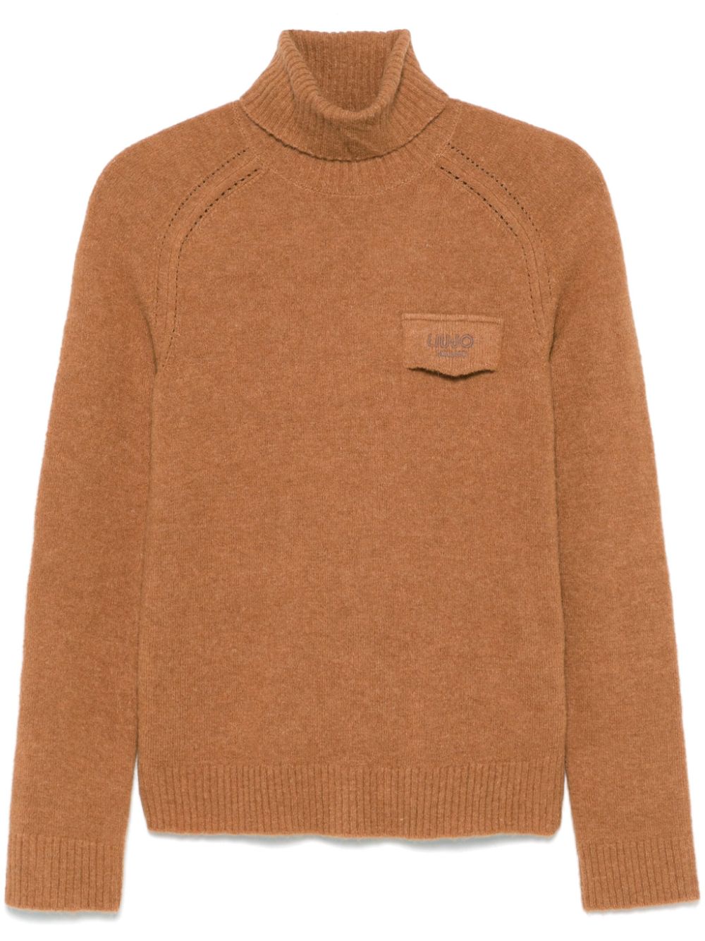 Shop Liu •jo Logo-embroidered Turtleneck Sweater In Brown