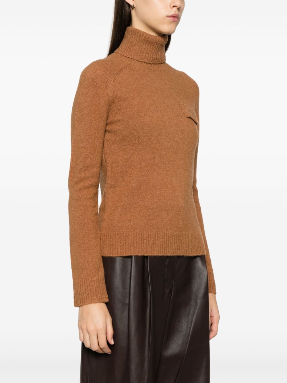 Shop Liu •jo Logo-embroidered Turtleneck Sweater In Brown