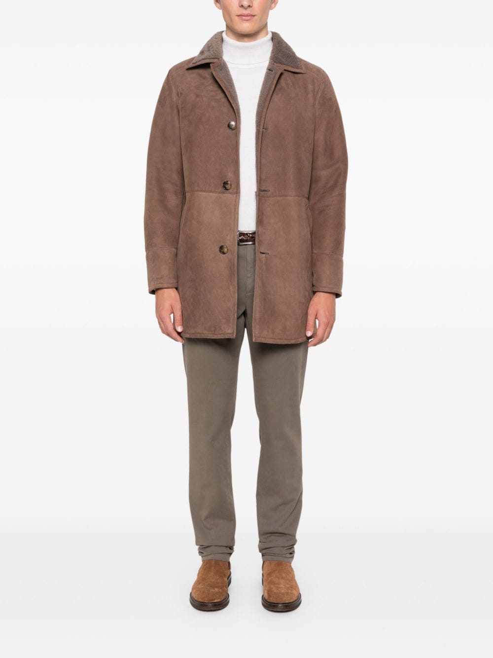 Shop Canali Shearling-collar Coat In Braun