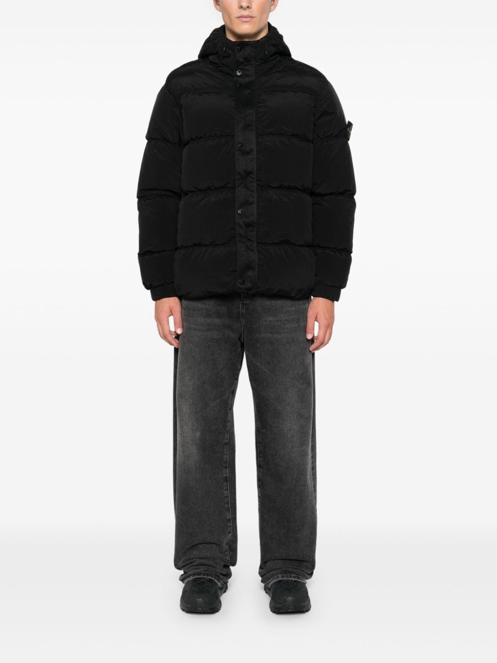 Stone Island Donsjack met capuchon - Zwart