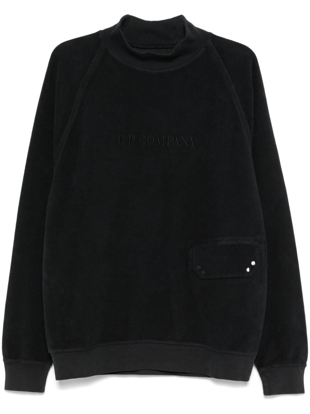 Shop C.p. Company Fleece-texture Mock-neck Sweatshirt In Black