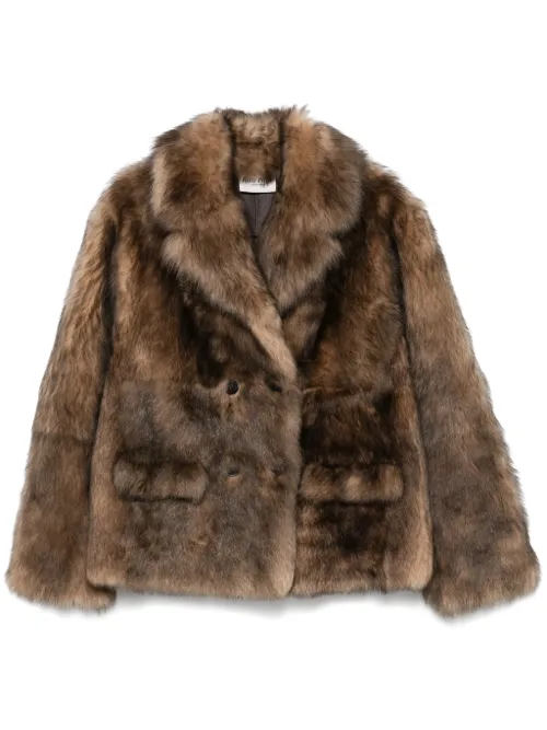 Manteau en peau lainée à boutonnière croisée - Miu Miu - Modalova