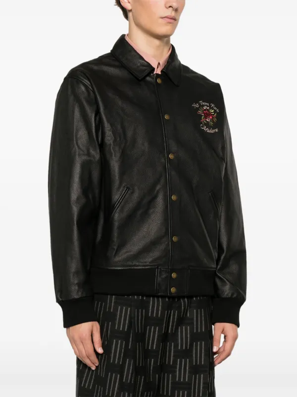 Drôle De Monsieur embroidered-slogan Leather Jacket | Black