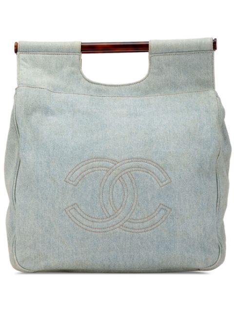 CHANEL 1996-1997 CC Denim Tortoise Handle tote bag Women